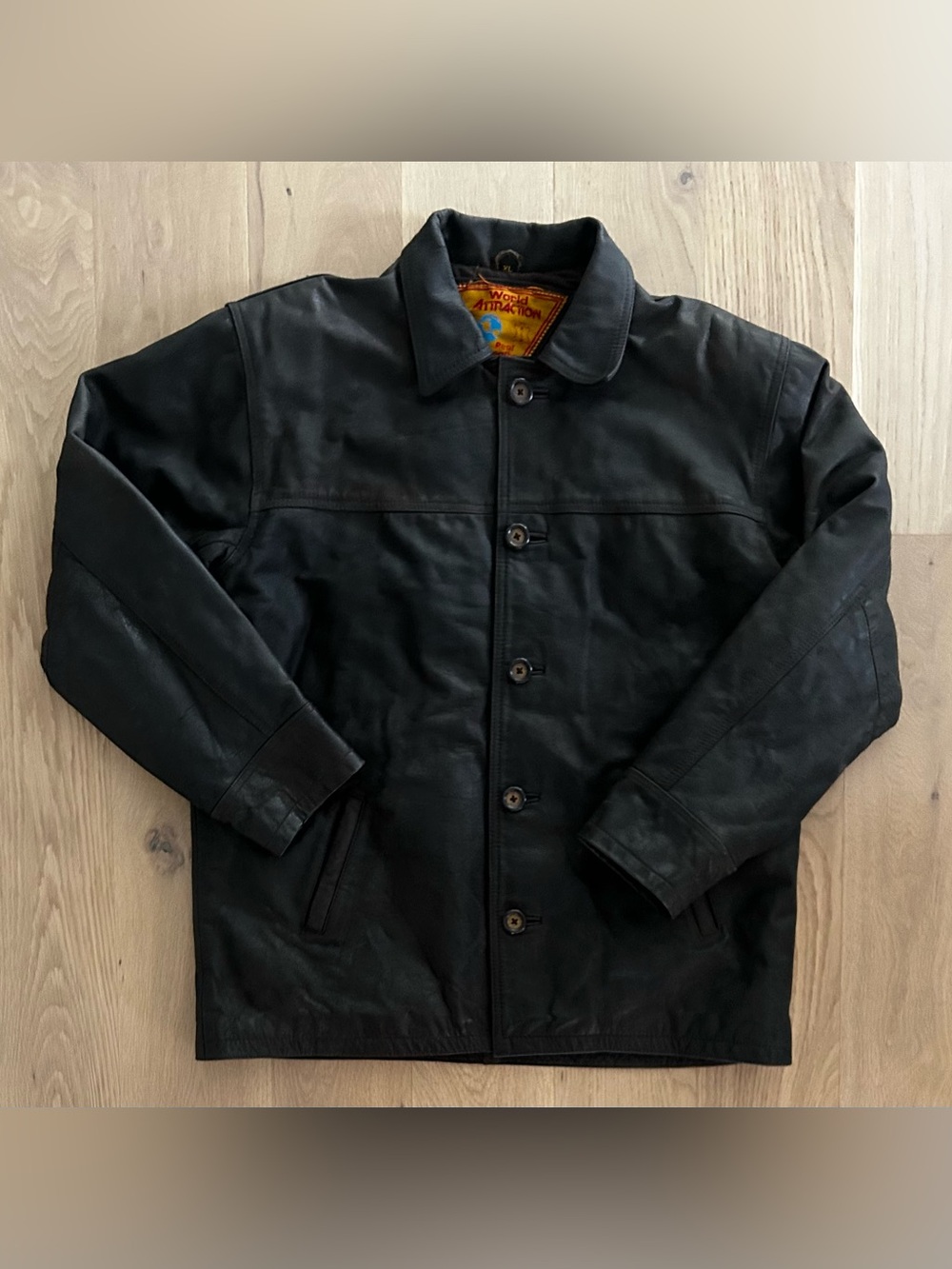 Vintage 90s Workd Attraction Dark Brown Leather Car Coat Jacket - Size XL